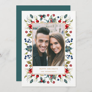 Waldland Watercolor Berries Rahmen Weihnachtsgebäc Feiertagskarte