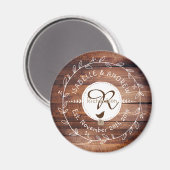 Waldland Wedding Monogram Wood Leaf Wreath Bird Magnet (Vorderseite/Rückseite)
