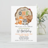 Waldland Wild ein Bärenfox Raccoon 1. Geburtstag Einladung (Stehend Vorderseite)