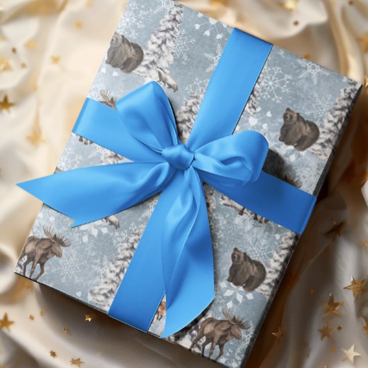 Waldland Winter Elche Weihnachtsbaum Schneeflocke Geschenkpapier