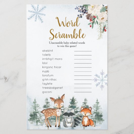 Waldland Winter Tierwald Word Scramble (Vorderseite)