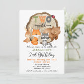 Waldland Zwei Wildbären Fox Raccoon 2. Geburtstag Einladung (Stehend Vorderseite)