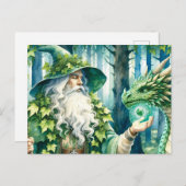 Waldlandassistent mit leuchtendem Grünen Drachen Postkarte (Vorne/Hinten)