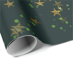 WaldlandCali tiefgrünes Stern-Waldgold Geschenkpapier