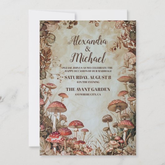 Waldlandfall Wasserfarbenfrohe Pilzhochzeit Einladung (Vorderseite)