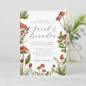 Waldlandfall Wasserfarbenfrohe Pilzhochzeit Einladung (Stehend Vorderseite)