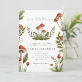 Waldlandfall Wasserfarbenfrohe Pilzhochzeit Einladung (Stehend Vorderseite)