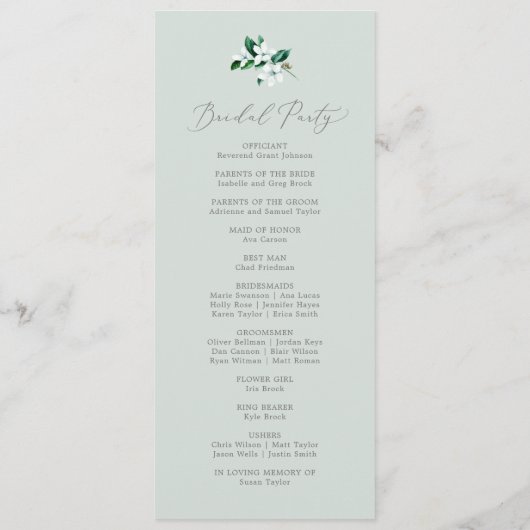 Waldlandgrün | Mint Green Wedding Program Programm (Rückseite)