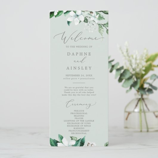 Waldlandgrün | Mint Green Wedding Program Programm (Stehend Vorderseite)