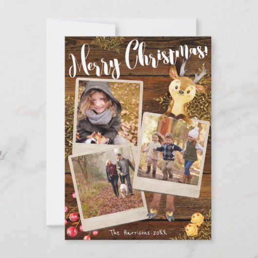 Waldlandrinder | 3-Foto-Personalisierte Weihnachte Feiertagskarte (Vorderseite)