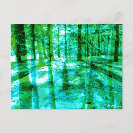 Waldlandschaft Abstrakte Bäume in Aqua und Green Postkarte (Vorderseite)