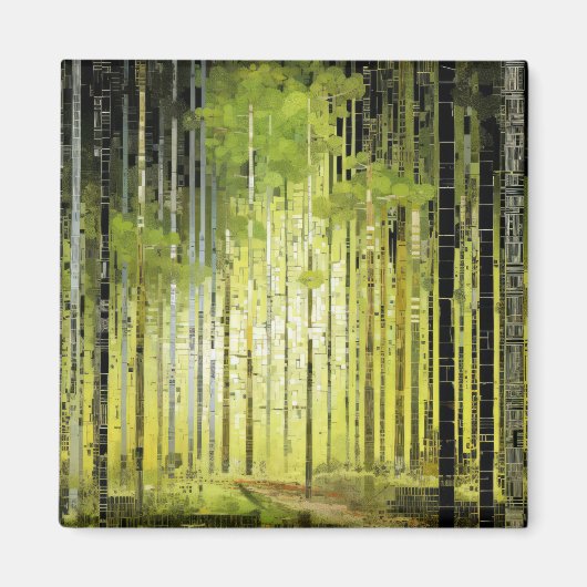 Waldlandschaft Art Deco Malerisches Mosaik Magnet (Vorne)