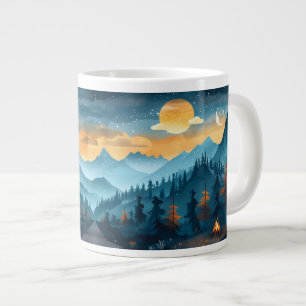 Waldlandschaft, Camping mit Bäumen und Jumbo-Tasse