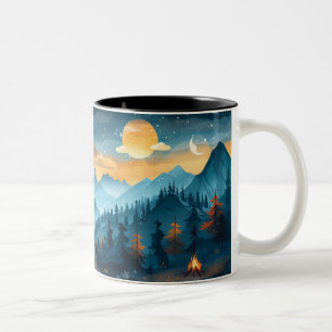Waldlandschaft, Camping mit Bäumen und Zweifarbige Tasse