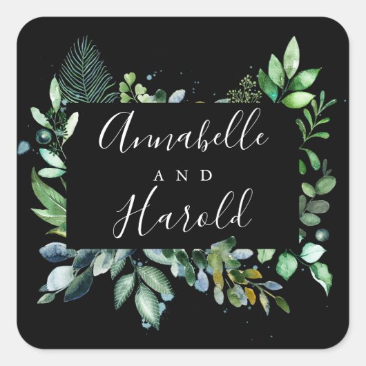 Waldlandschaft Elegante Hochzeit Quadratischer Aufkleber (Vorderseite)
