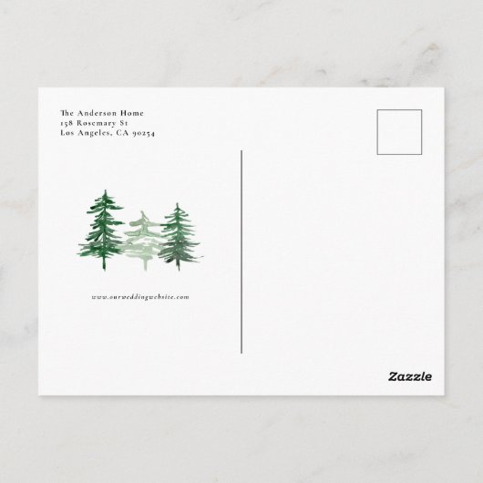 Waldlandschaft im Kopfbrett Save the Date Postkarte (Rückseite)