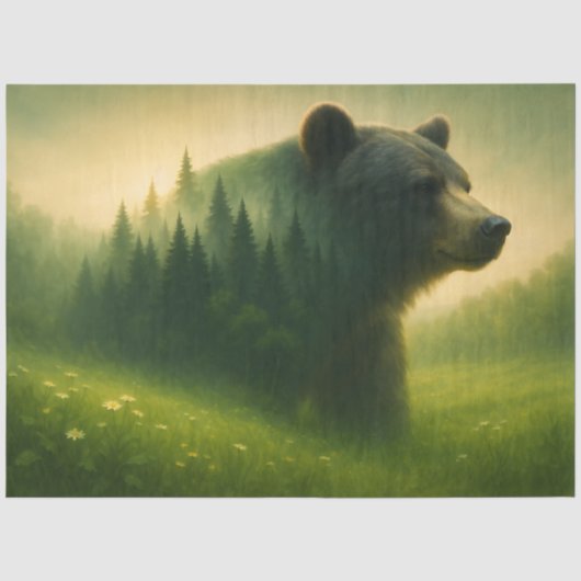 Waldlandschaft mit Bär – Wildlife-Natur-Decoupage  Seidenpapier (Vorderseite)