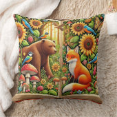 Waldlandschaft mit Bären, Fox, Sonnenblumen Kissen (Decke)