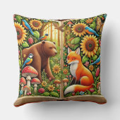 Waldlandschaft mit Bären, Fox, Sonnenblumen Kissen (Rückseite)