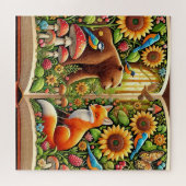 Waldlandschaft mit Bären, Fox, Sonnenblumen Puzzle (Horizontal)