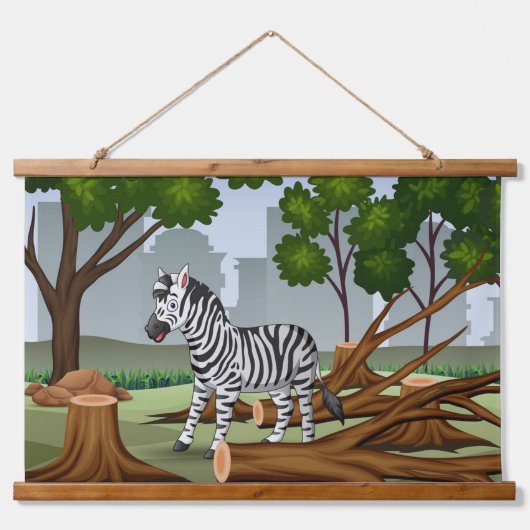 Waldlandschaft mit einem Single Zebra Wandteppich Mit Holzrahmen (Vorne)