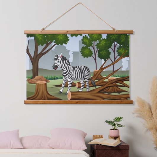 Waldlandschaft mit einem Single Zebra Wandteppich Mit Holzrahmen (Schlafzimmer)