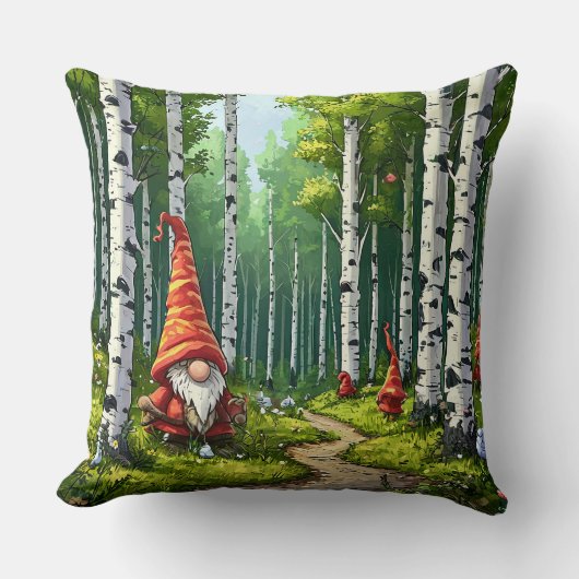 Waldlandschaft mit Gnomen und Birken Kissen (Vorderseite)