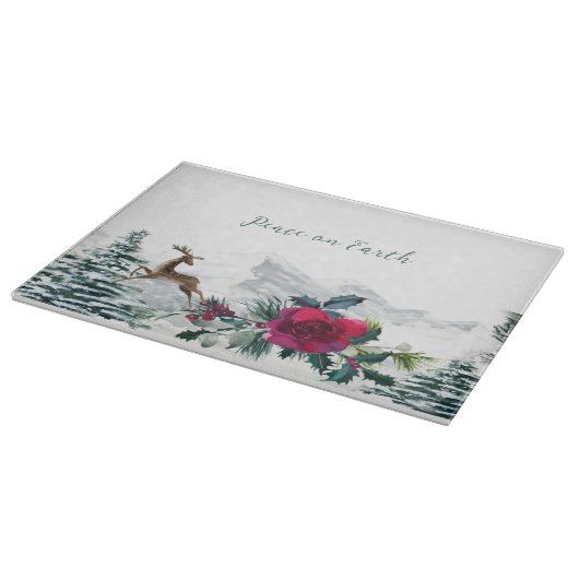 Waldlandschaft mit Rose und Holly Schneidebrett (Ecke)