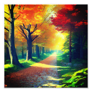 Waldlandschaft mit Waldbäumen Fotodruck