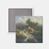Waldlandschaft mit Wasserfall Magnet (Vorderseite/Rückseite)