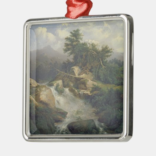 Waldlandschaft mit Wasserfall Ornament Aus Metall (Links)