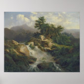 Waldlandschaft mit Wasserfall Poster (Vorne)