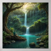 Waldlandschaft mit Wasserfall Poster (Vorne)