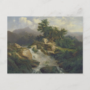 Waldlandschaft mit Wasserfall Postkarte
