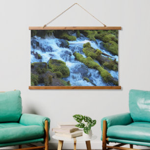 Waldlandschaft mit Wasserfall Wandteppich Mit Holzrahmen