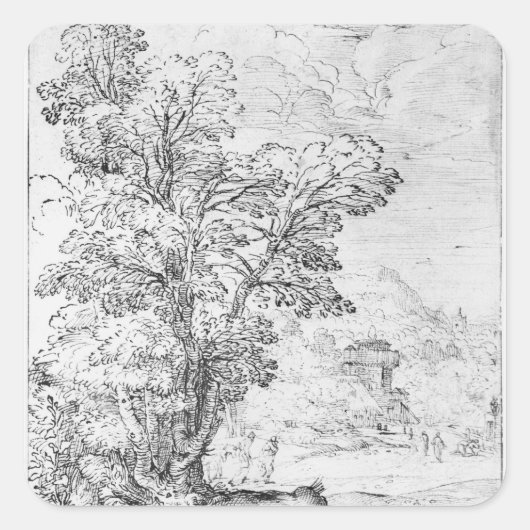 Waldlandschaft Quadratischer Aufkleber (Vorderseite)