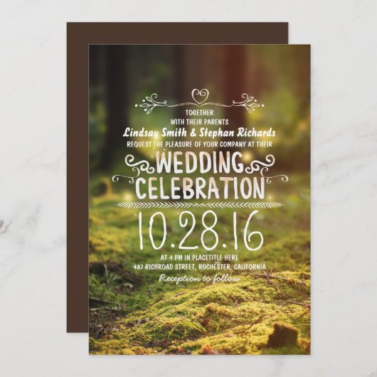Waldlandschaft rustikale Hochzeitseinladungen im F Einladung (Vorne/Hinten)