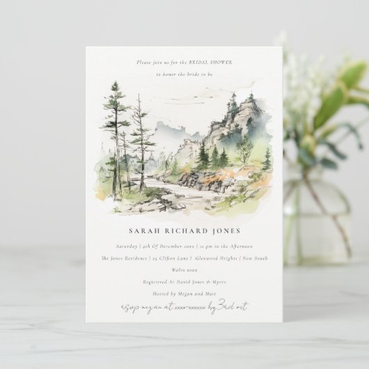 Waldlandschaft Sketch-Brautparty Einladung (Stehend Vorderseite)