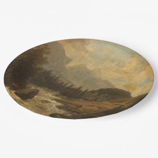 Waldlandschaft Szene (von Josef Kriehuber) Pappteller (Schrägansicht)