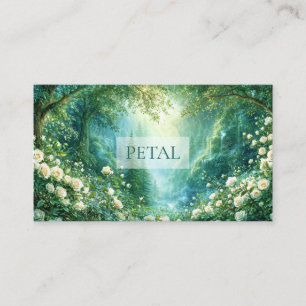 Waldlandschaft Wasserfall Weiße Rose Floral Visitenkarte