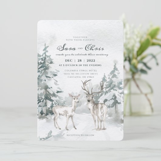 Waldlandschneewald mit Wasserfarbe Einladung (Stehend Vorderseite)