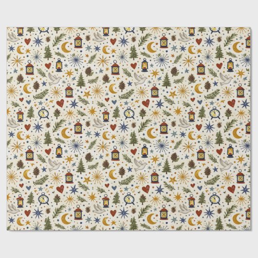 Waldlaterne Winter-Folk-Design Geschenkpapier (Flach)
