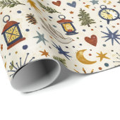 Waldlaterne Winter-Folk-Design Geschenkpapier (Rolleneckpunkt)