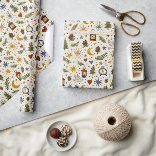 Waldlaterne Wintervolk Muster Geschenkpapier