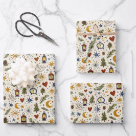 Waldlaternen-Wintervolk-Muster Geschenkpapier Set