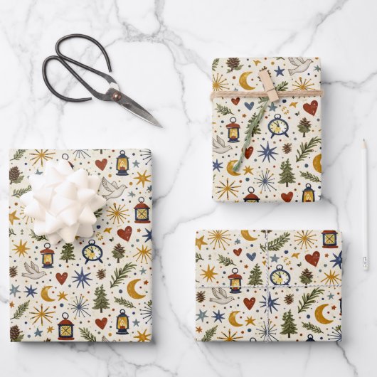 Waldlaternen-Wintervolk-Muster Geschenkpapier Set (Vorderseite)