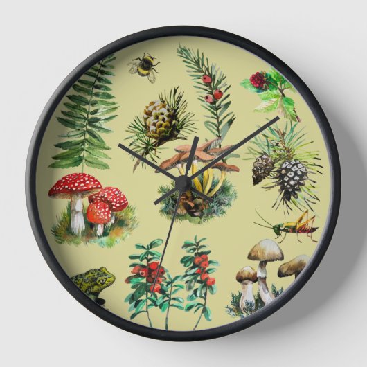 Waldleben, Aquarellmalerei, Wildpilze Uhr (Vorderseite)