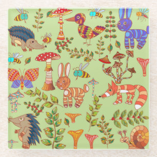 Waldleben: Vintage Tier- und Pflanzenwelt Glasuntersetzer