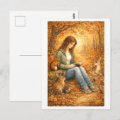 Waldlesen im Herbst Postkarte (Vorne/Hinten)