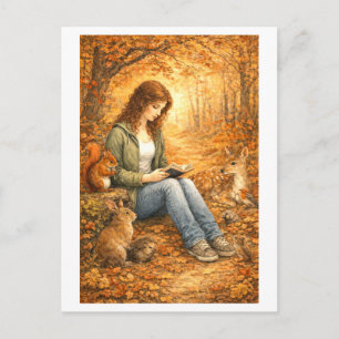 Waldlesen im Herbst Postkarte